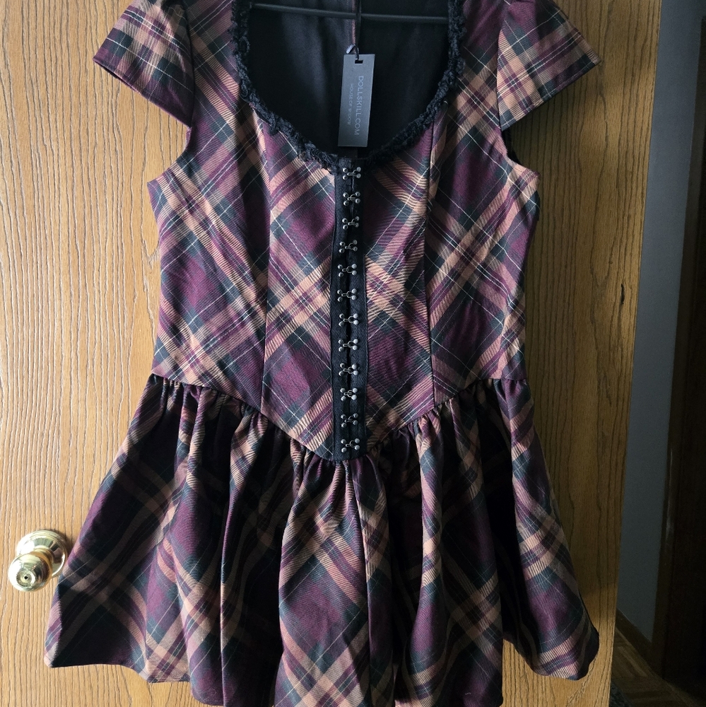 Dolls Kill Burgundy Plaid Mini Dress